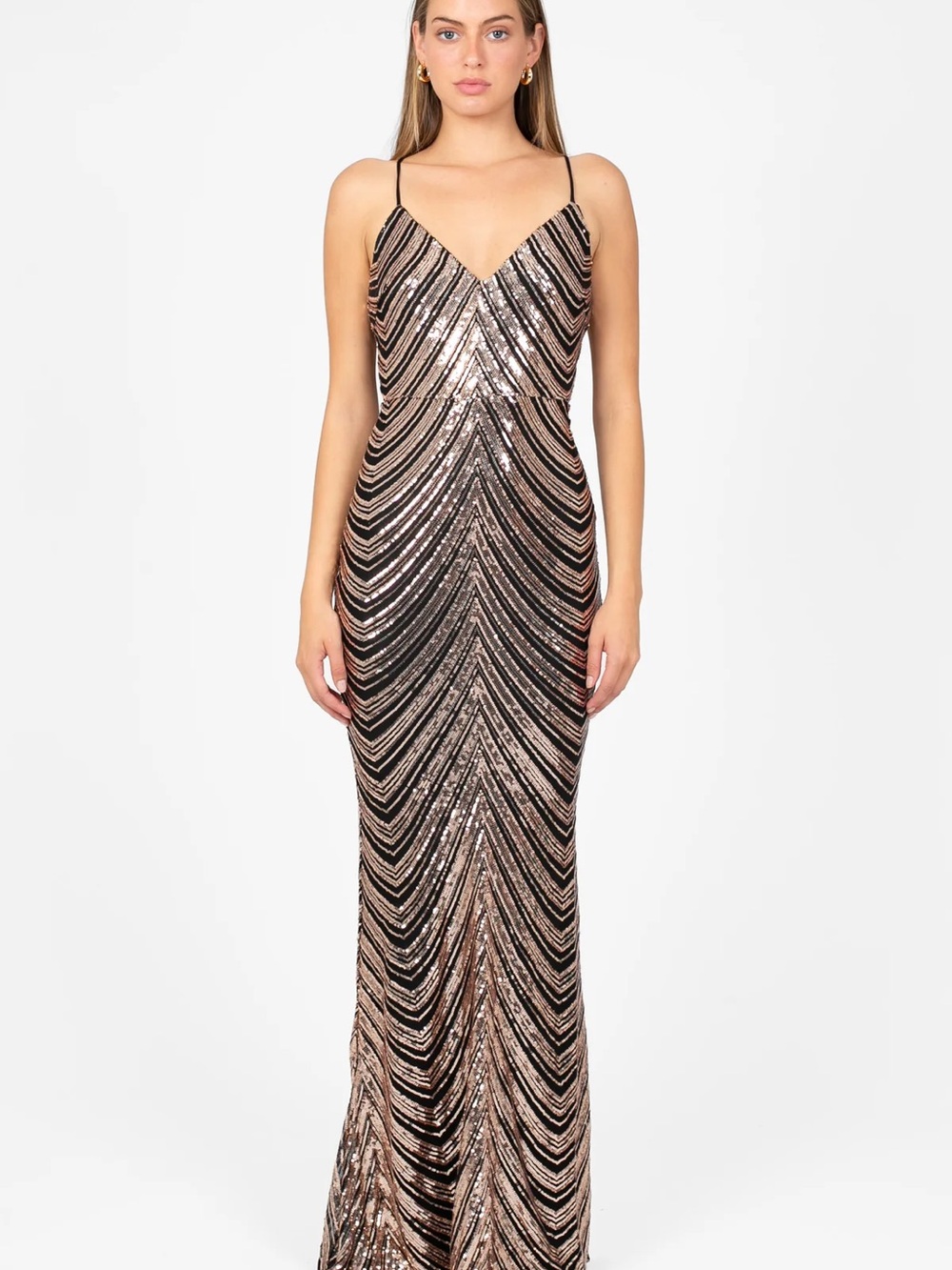 Metallic Gold Sequin Evening Gown - Women Dresses
